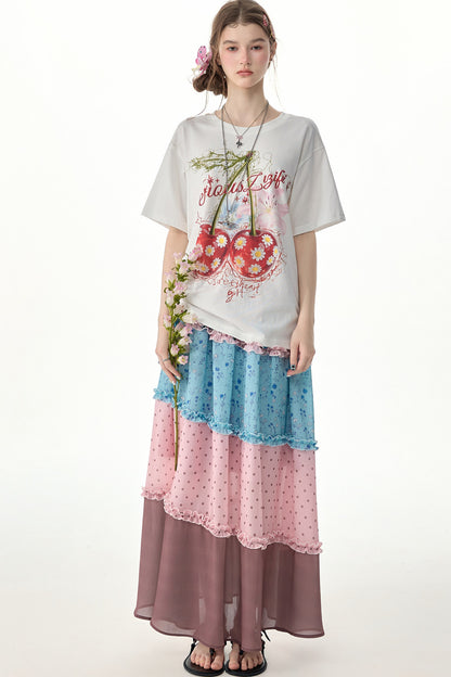 Cherry Daisy Print Short Sleeve T-Shirt