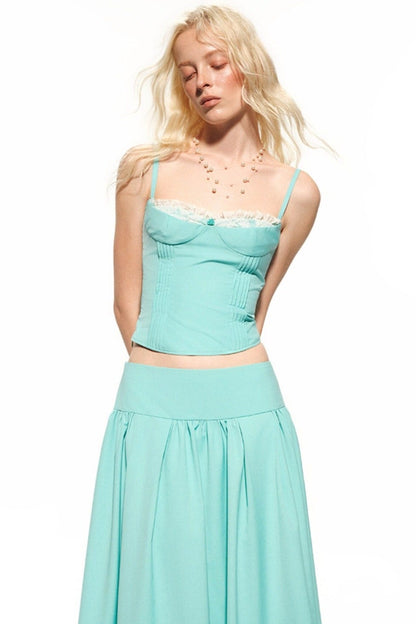 Mint Green Suspender Lace Fishtail Skirt Set-Up
