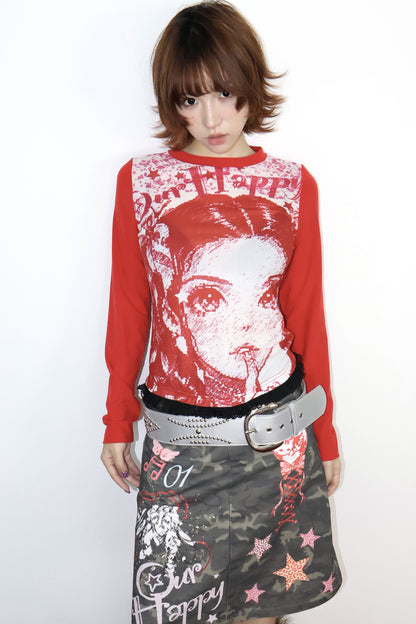 Red Manga Lace Long Sleeve Tee