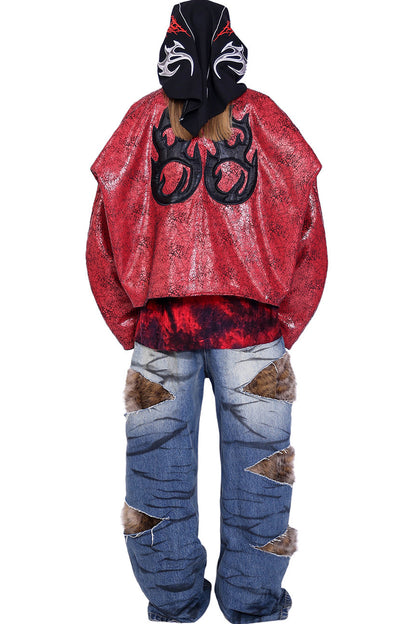 Leopard Fur Patched Loose Denim Jeans
