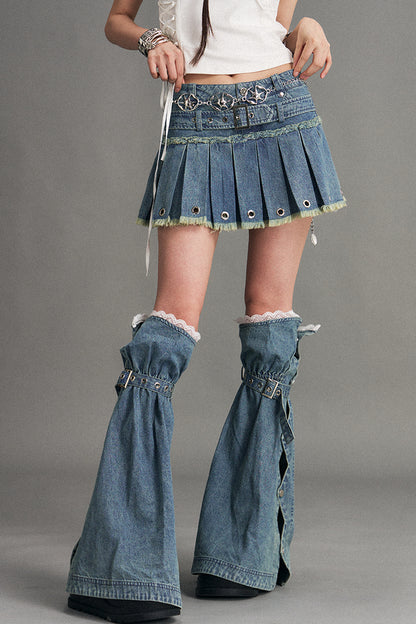 Gonna in denim plissettata rétro