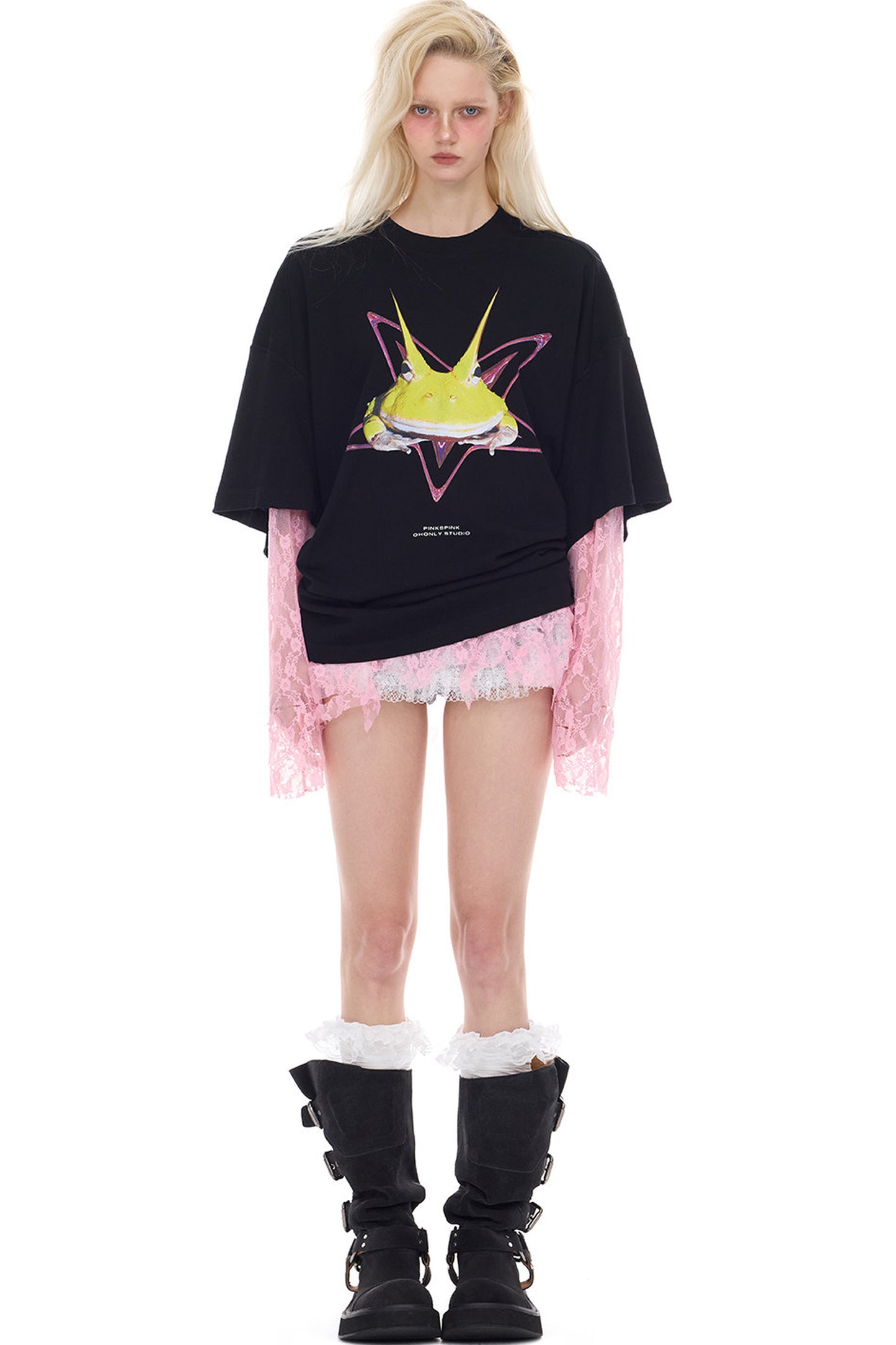 Y3K Punk Horned Frog Print Blouse