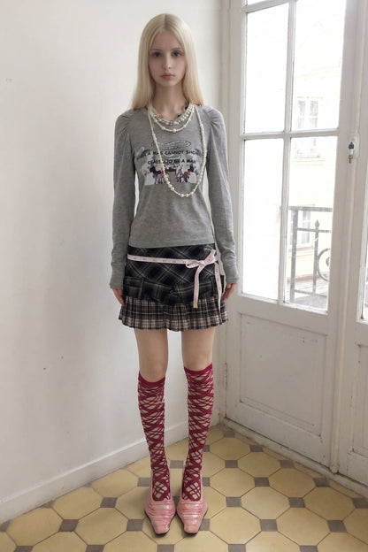 A-Line Plaid Pleated Low-Waisted Skirt