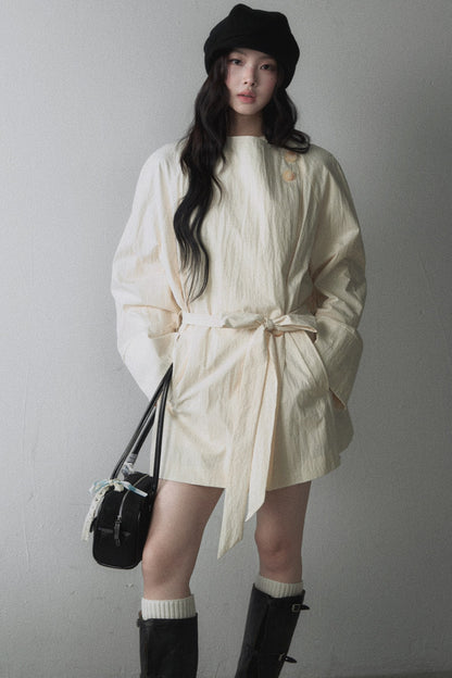 Light Yellow Belted Short Trench Coat