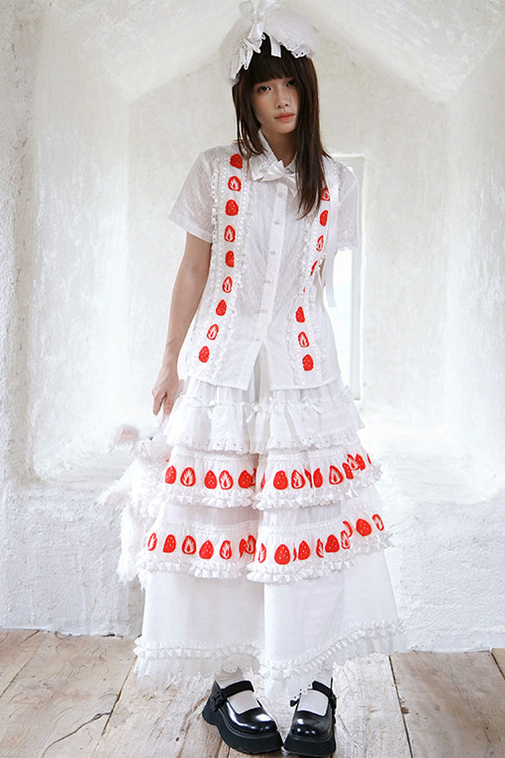 Strawberry Print Lace Tiered Skirt
