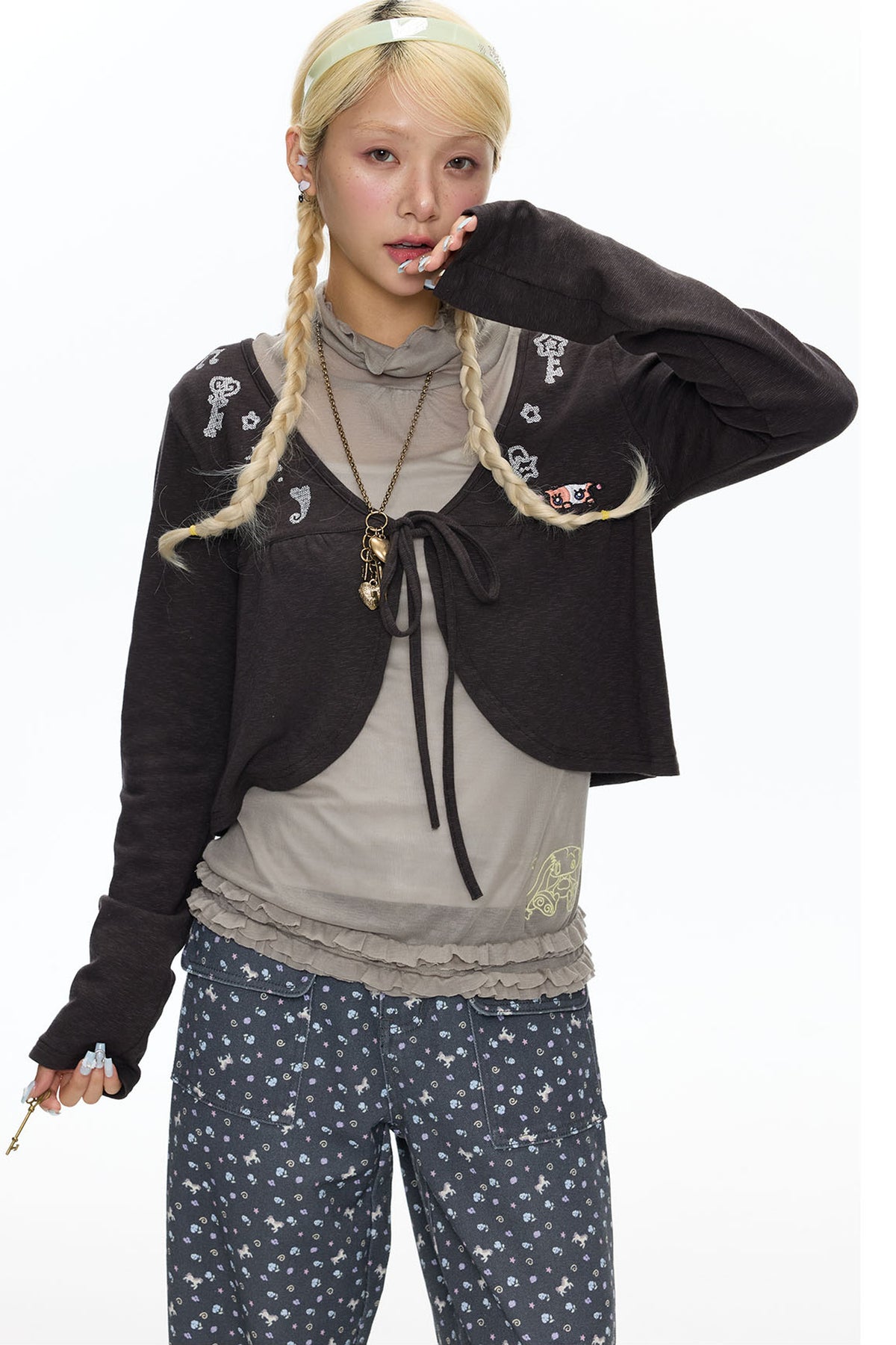 Snowflake Embroidered Cashmere Cardigan