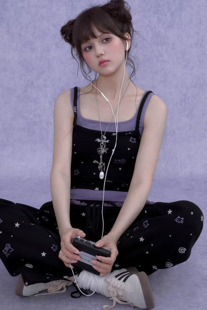 Black Purple Cutout Camisole Set-Up