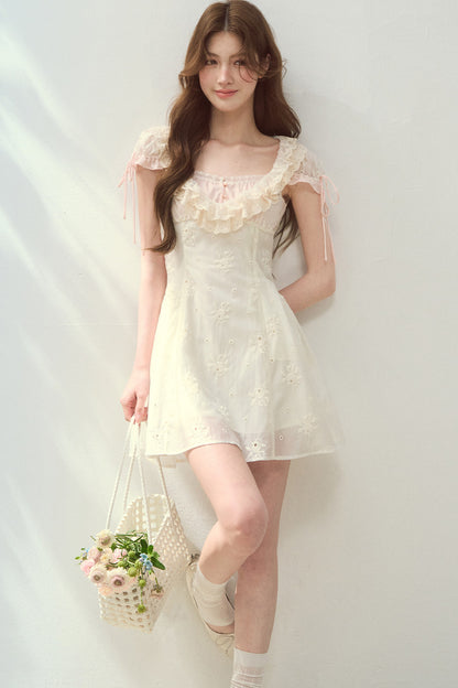 Rose Embroidered Square Neck Long Dress