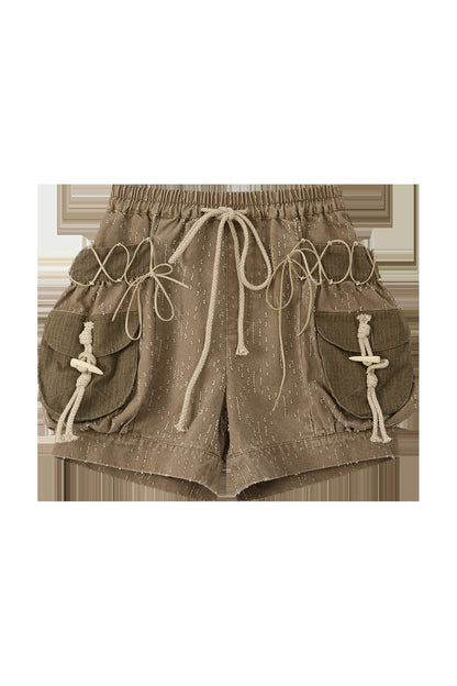 Short déchiré à cordon de serrage