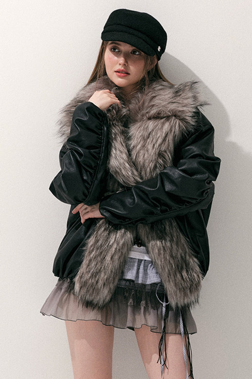 Large Fur Collar Leather Jacket