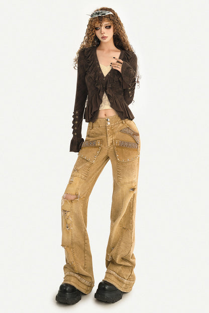 Low-Waisted Ripped Wide-Leg Jeans
