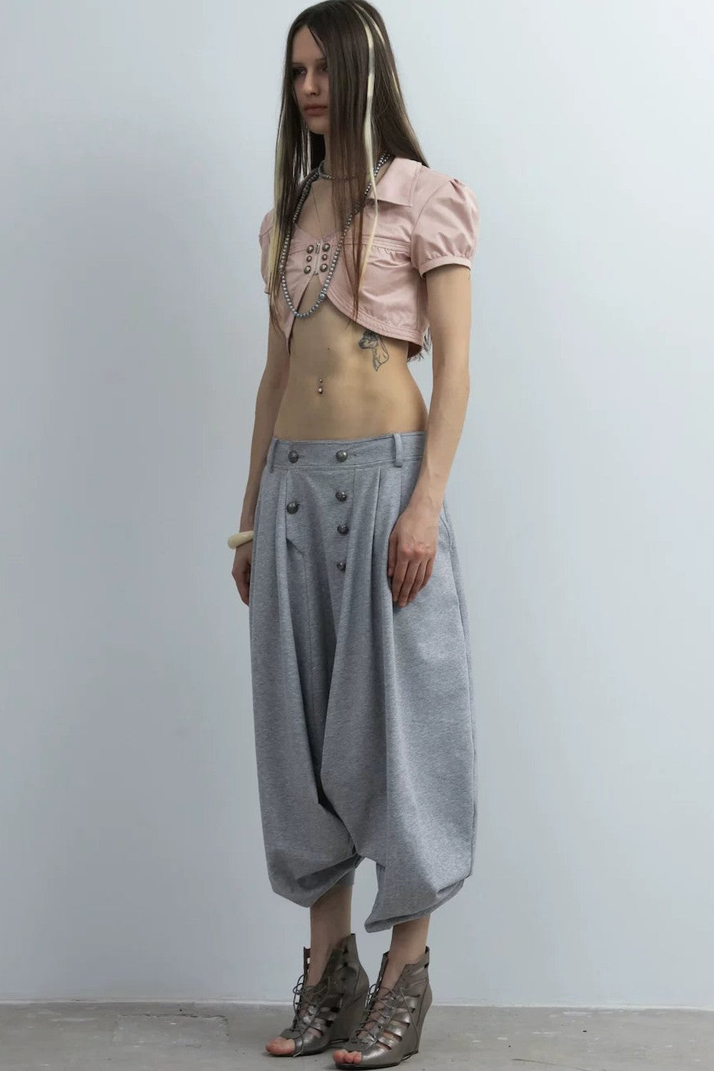 Cropped Satin V-Neck Jacket