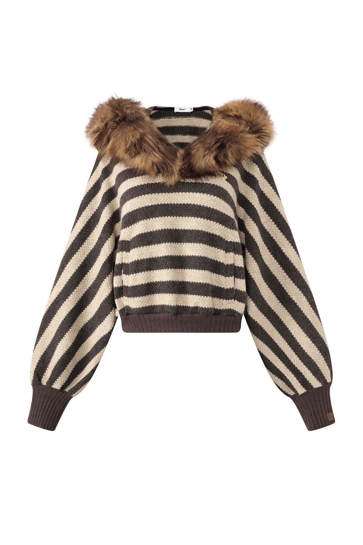 Pull en maille rayé à col en fausse fourrure