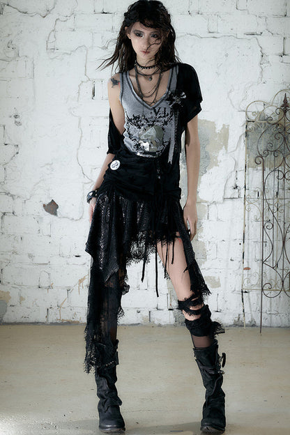 Vintage Asymmetrical Printed Top