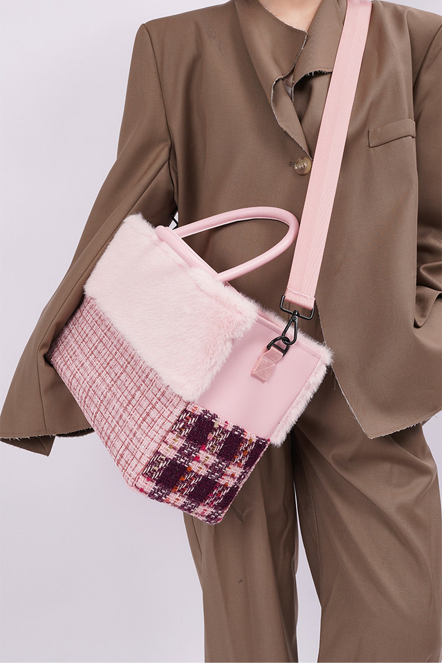 Furry Color-Block Tote Bag