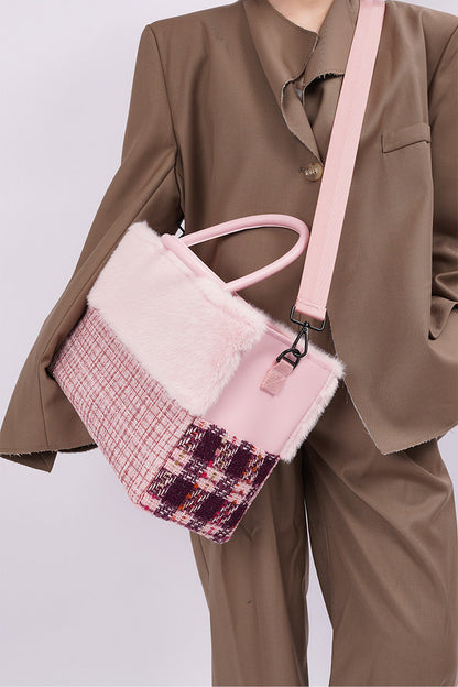 Furry Color-Block Tote Bag