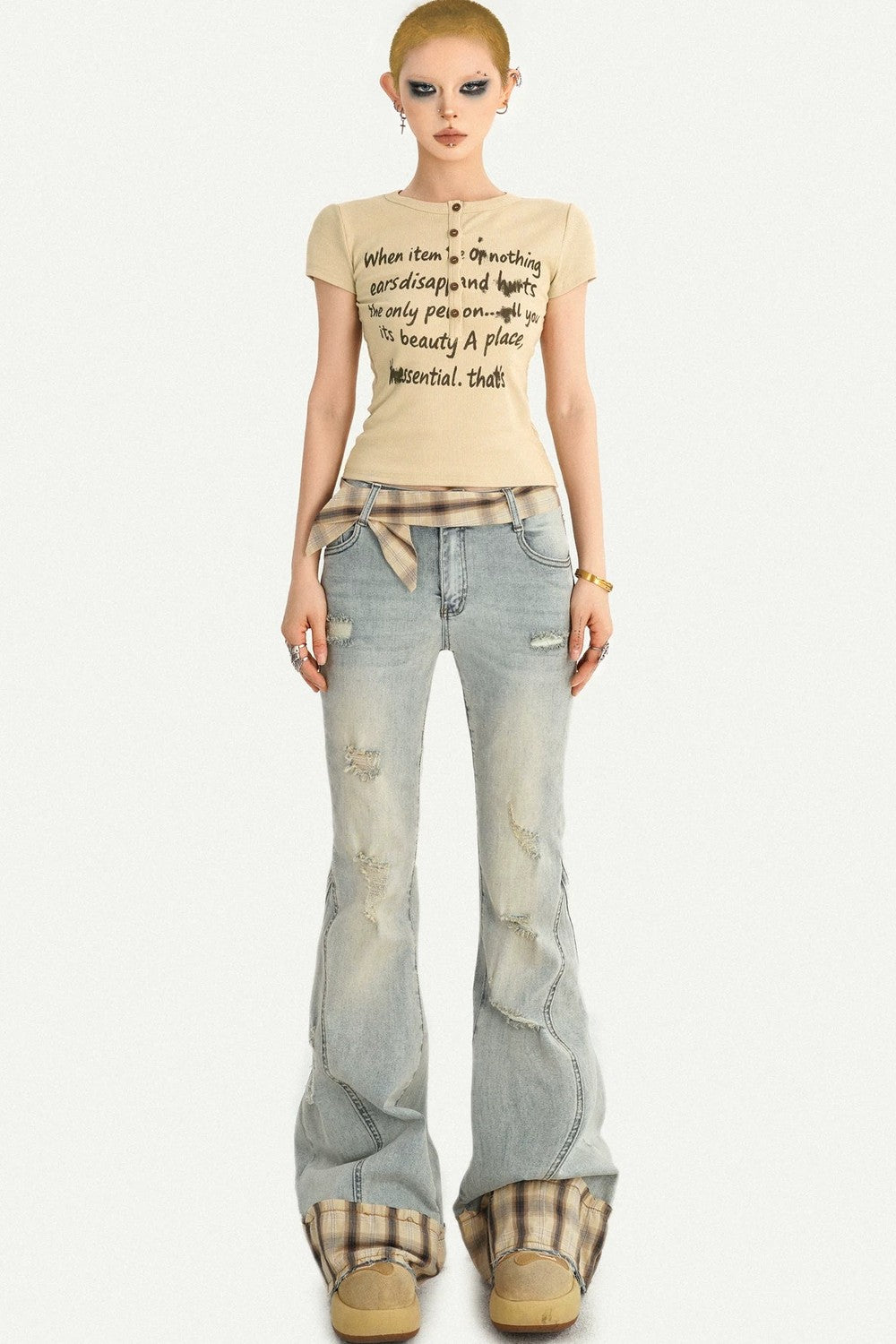 Schmales T-Shirt im koreanischen Stil mit Schriftprint