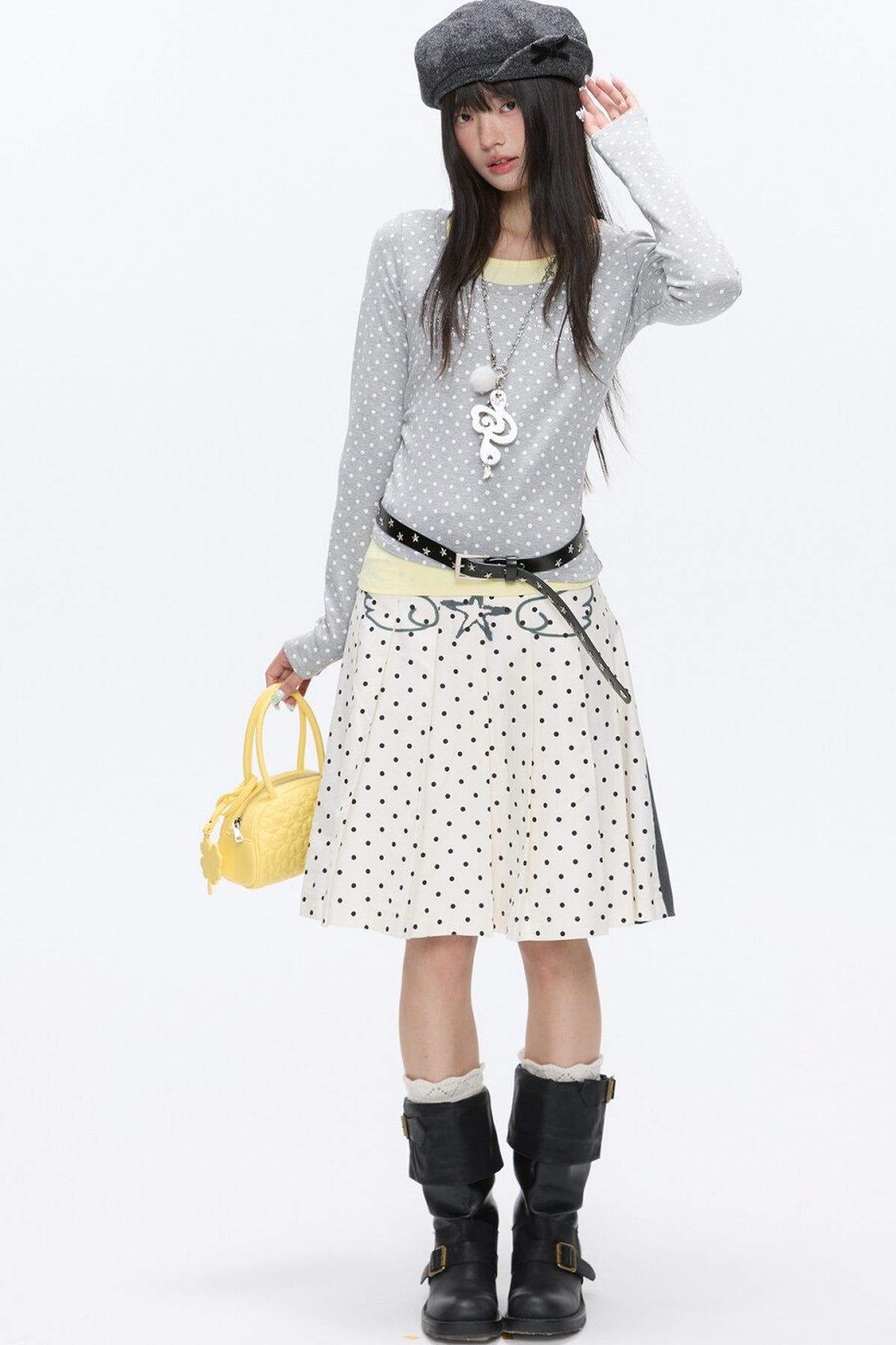 Polka Dot Layered-Look Blouse