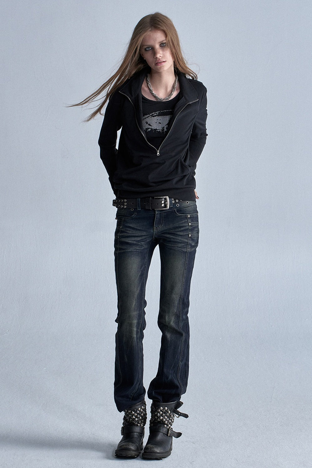 Distressed Whiskered Denim Pants
