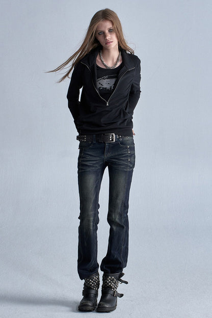 Distressed Whiskered Denim Pants