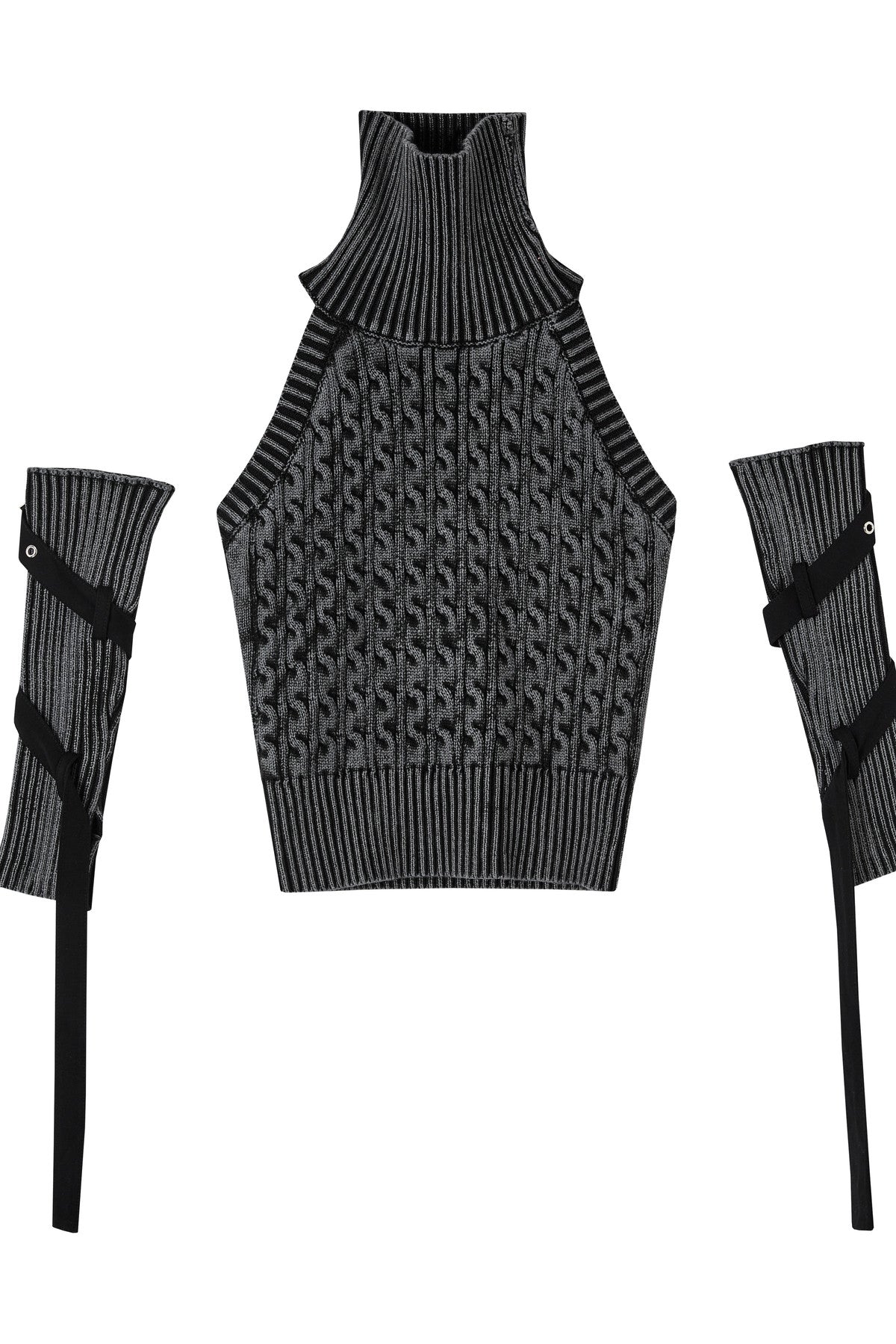 Short Backless Slim-Fit Knit Top with Tie Sleeves
