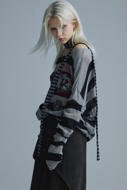 Top in maglia a righe punk a maniche lunghe