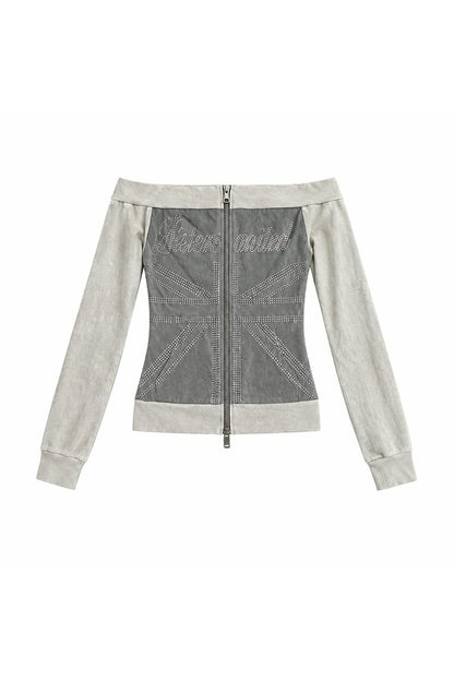 Off-Shoulder Patchwork Jacket Top
