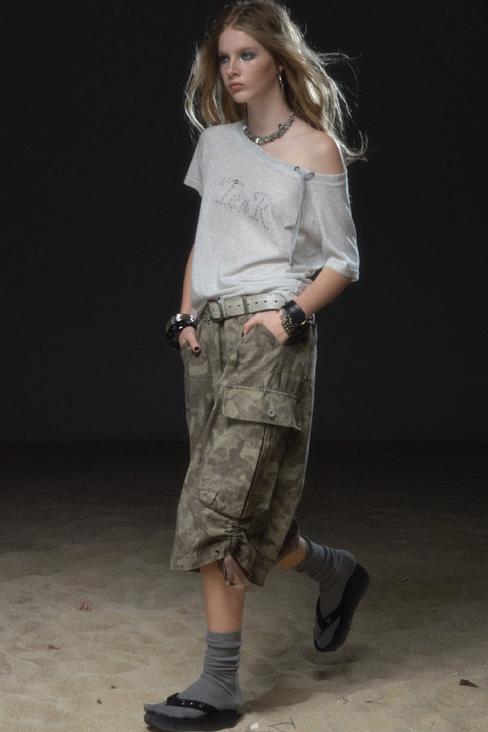 Slanted Shoulder Silver T-Shirt