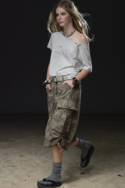 Slanted Shoulder Silver T-Shirt