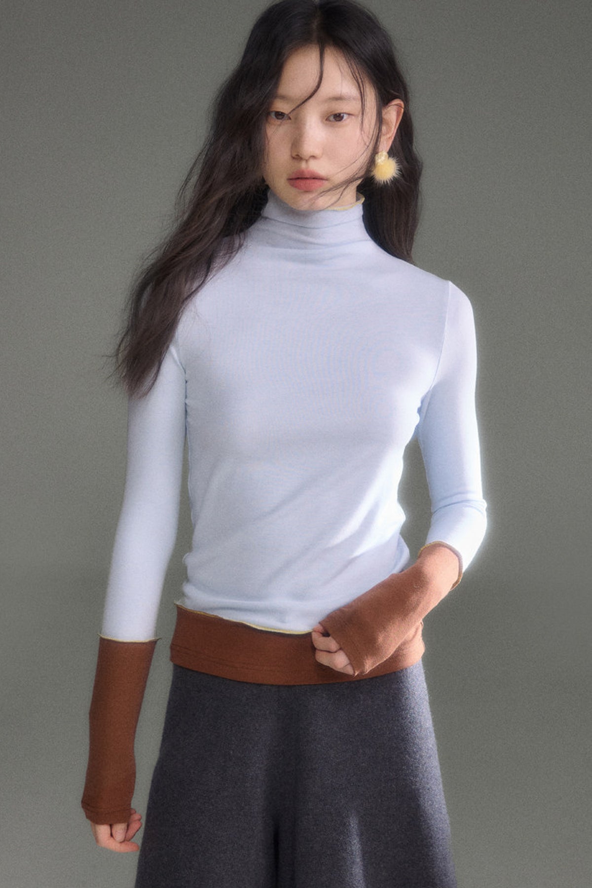Wool Blend Color-Block Knit Top