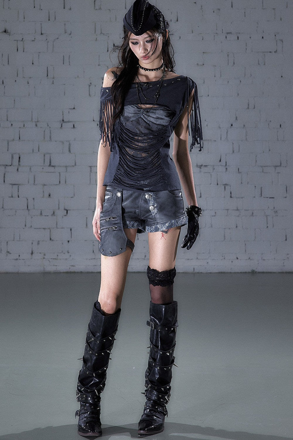 Asymmetrical Detachable Leather Shorts