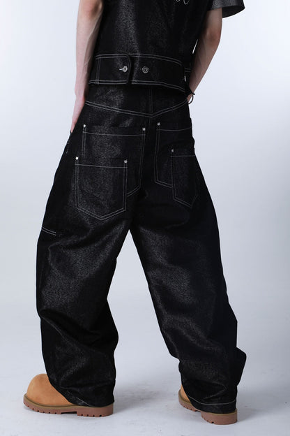 Tailored Buttoned Contrast Stitch Jeans