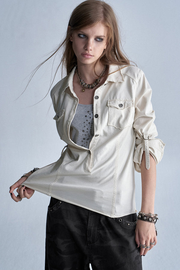 Two-Tone Raw Edge Knit Blouse