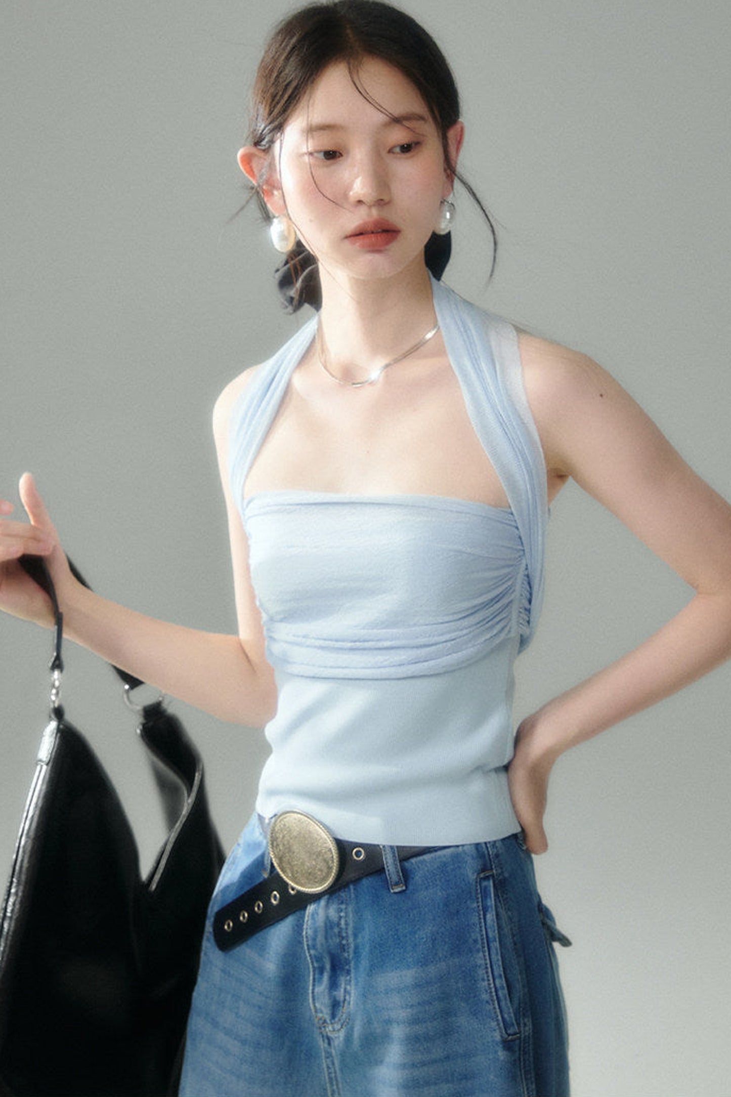 Misty Light Pleated Tulle Blouse Set