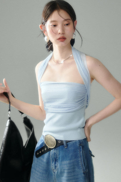 Misty Light Pleated Tulle Blouse Set