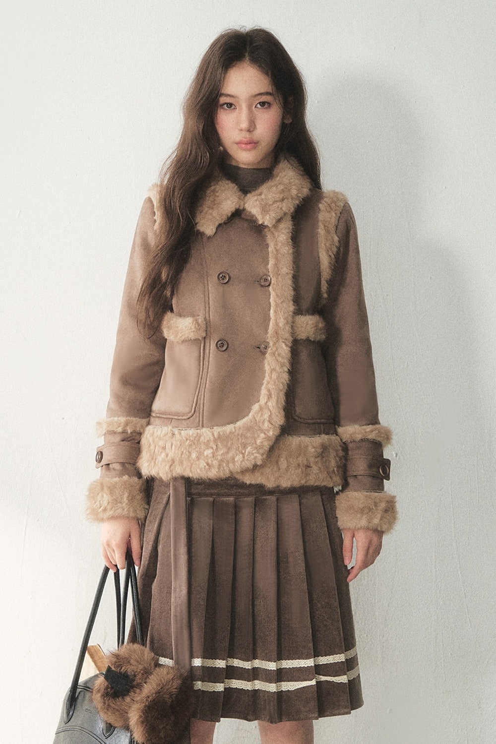 Retro Design Corduroy Pleated Skirt