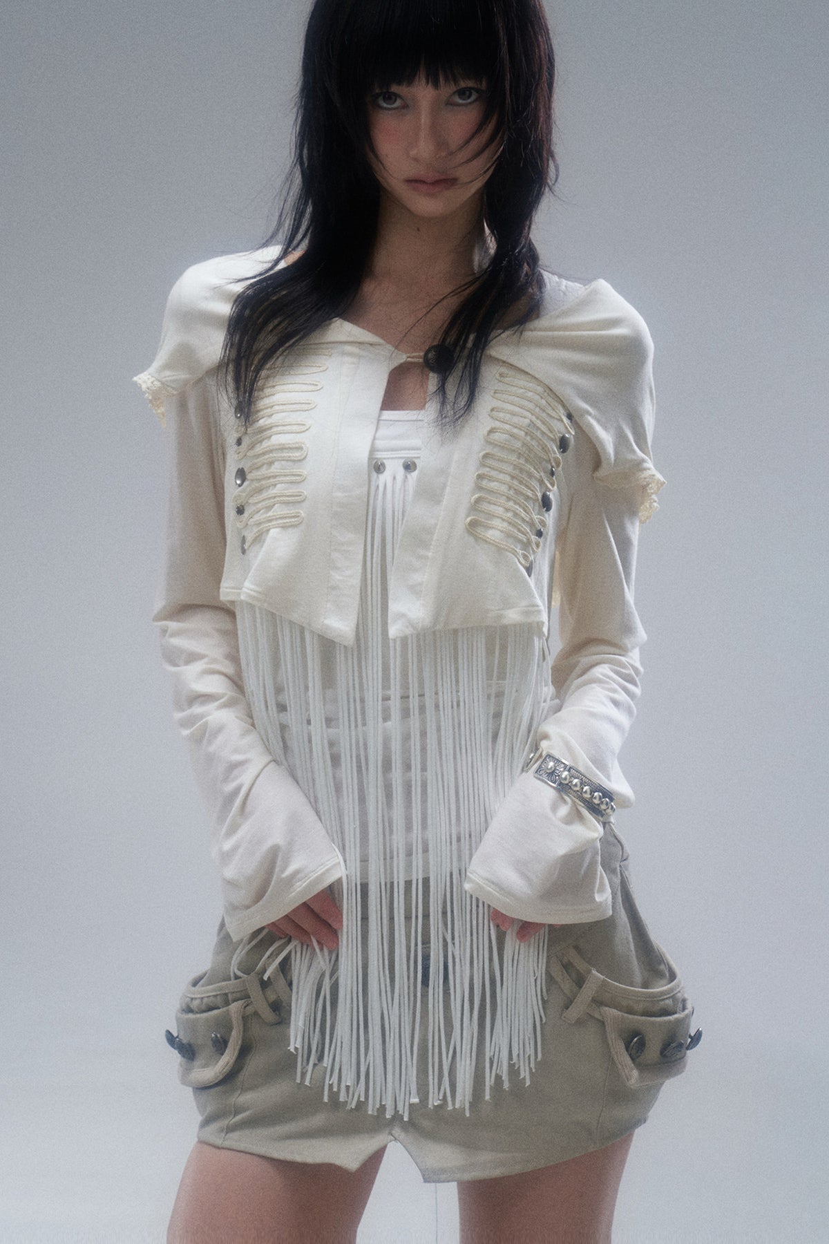Beaded Wool Hooded Knit Cardigan