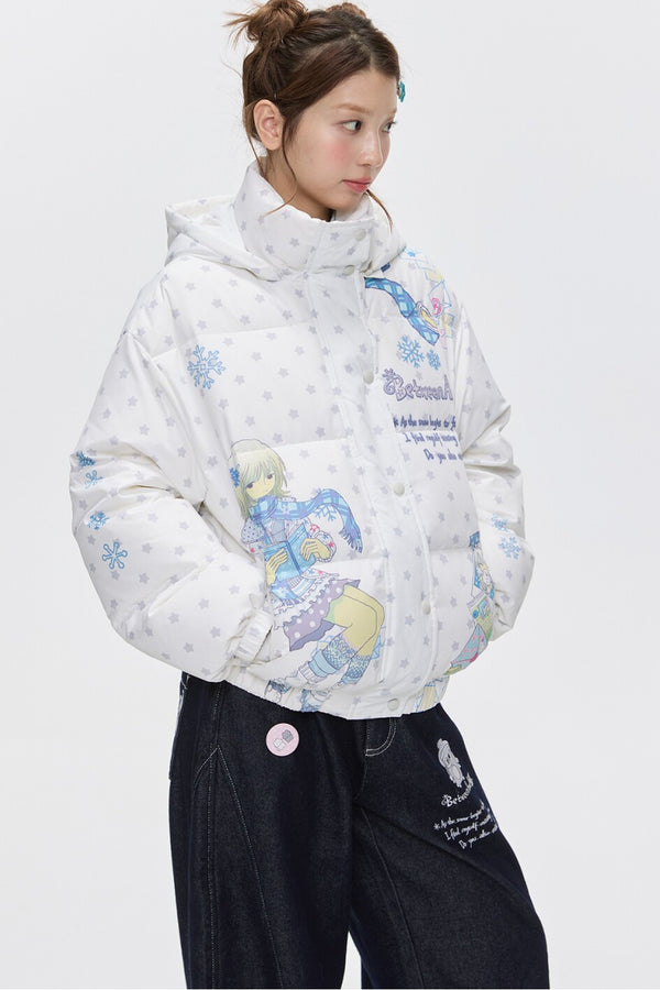 Star Polka Dot Hooded Down Jacket