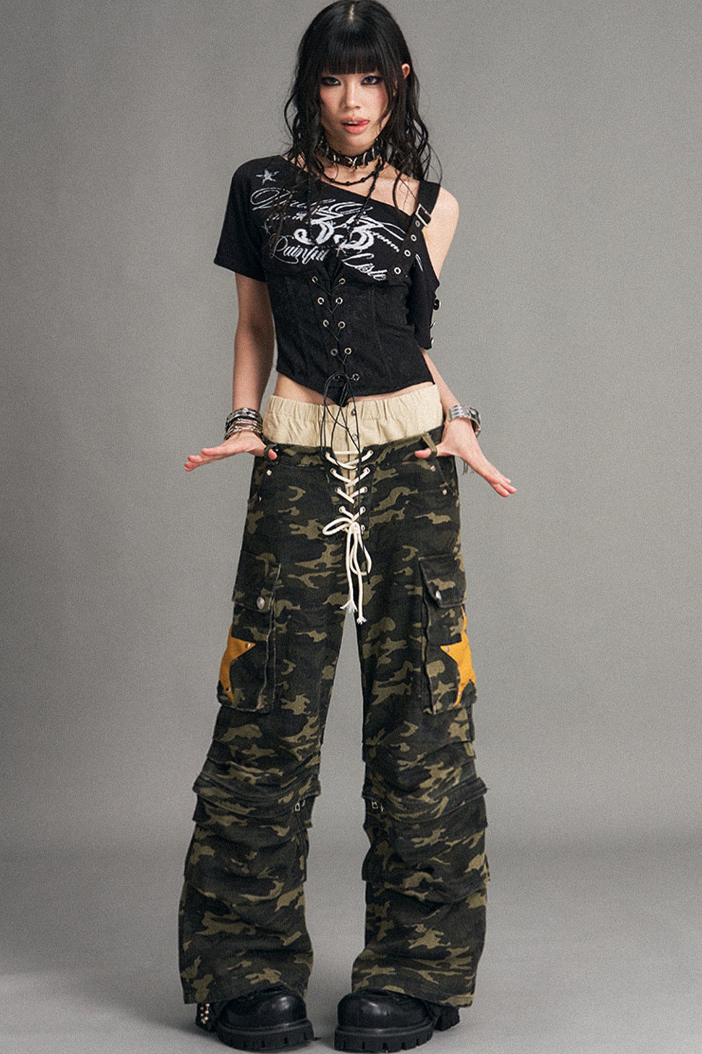 Detachable Camouflage Wide-Leg Pants