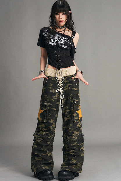 Detachable Camouflage Wide-Leg Pants