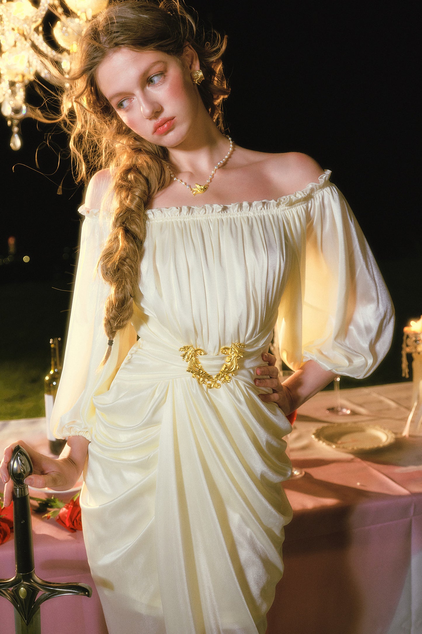 Satin Off-Shoulder Dress