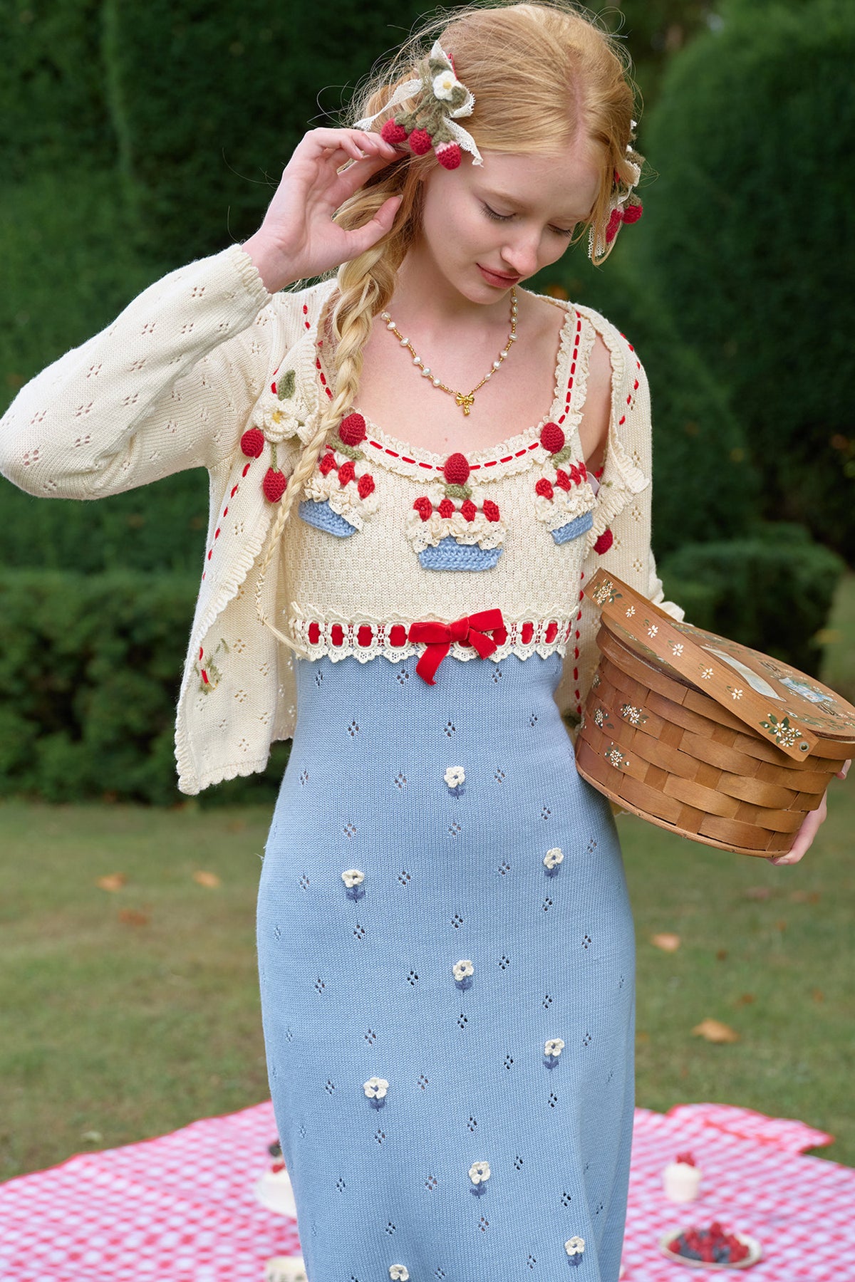 Christmas Berry Knitted Cardigan and Dress Set-Up
