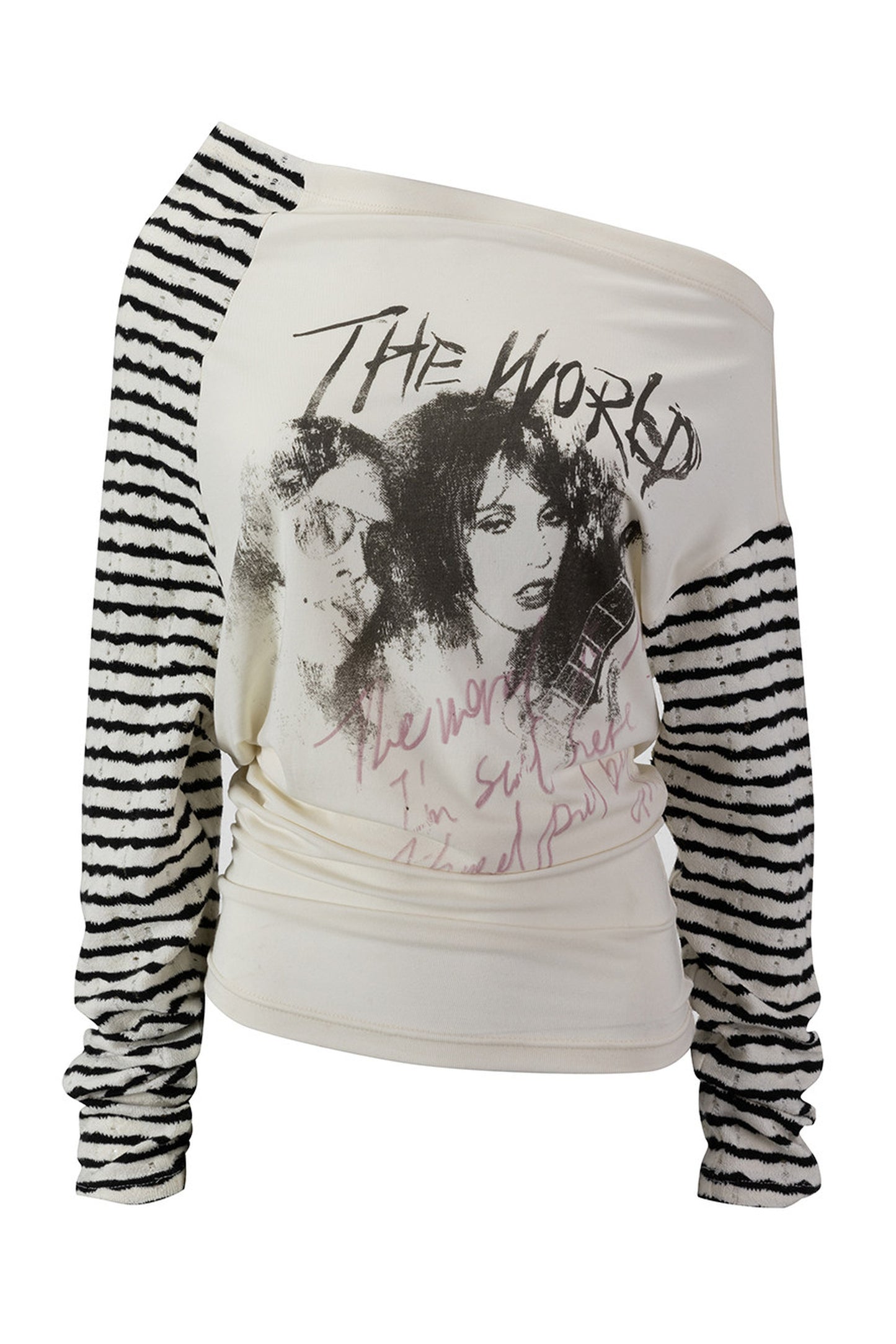 Punk Band Print Patchwork Striped Top
