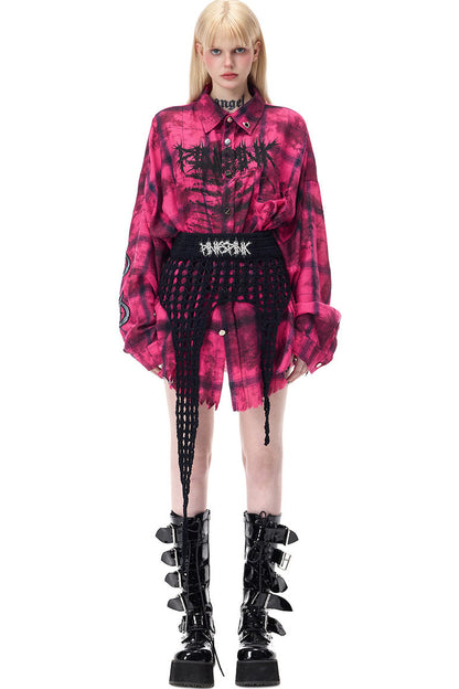 Distressed Pink Plaid Blouse