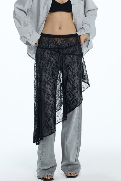 Sheer White Lace Side Ruffle Skirt