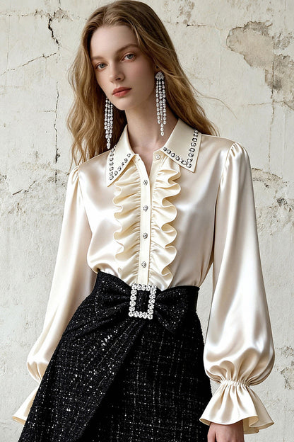 French Style Satin Blouse and Skirt