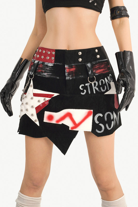 Studded Graffiti Punk Skirt
