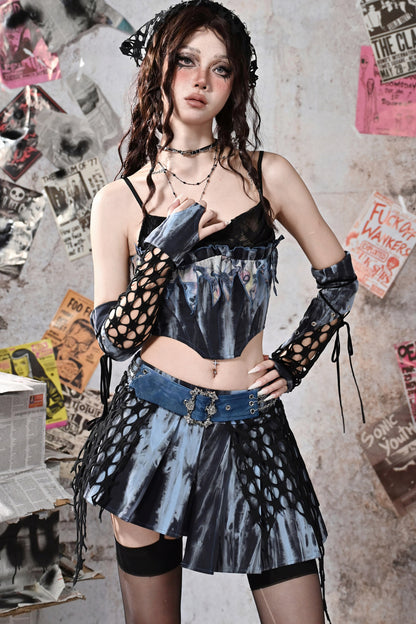 Butterfly Irregular Low-Waist Pleated Skirt