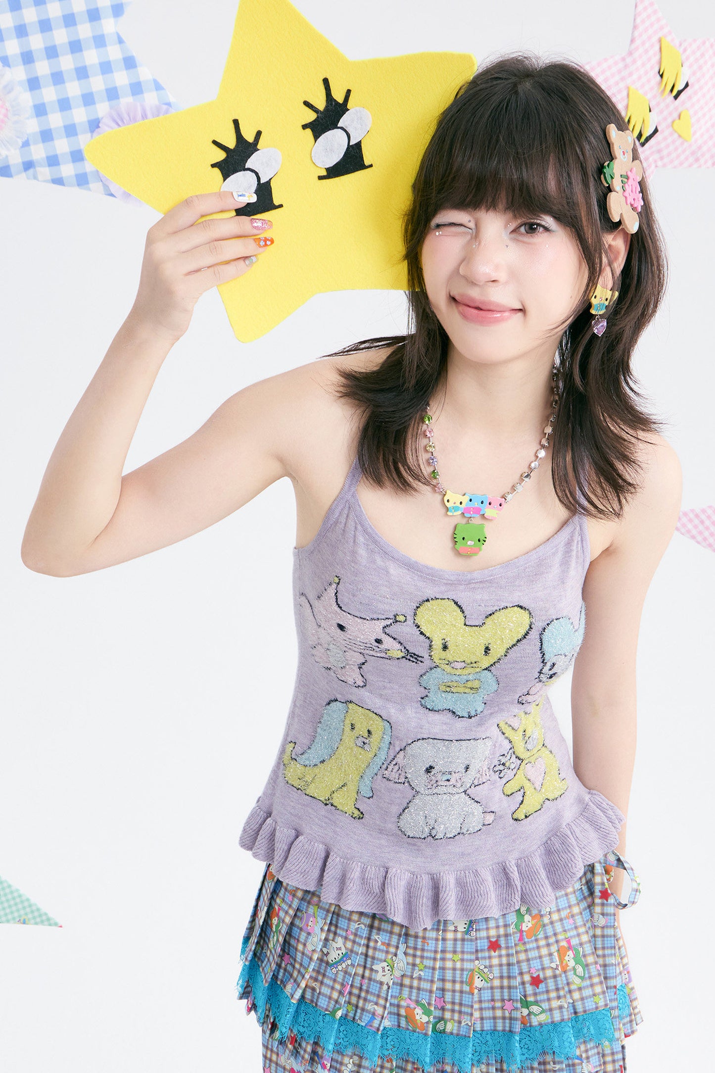 Heart Knitted Ruffle Halter Camisole