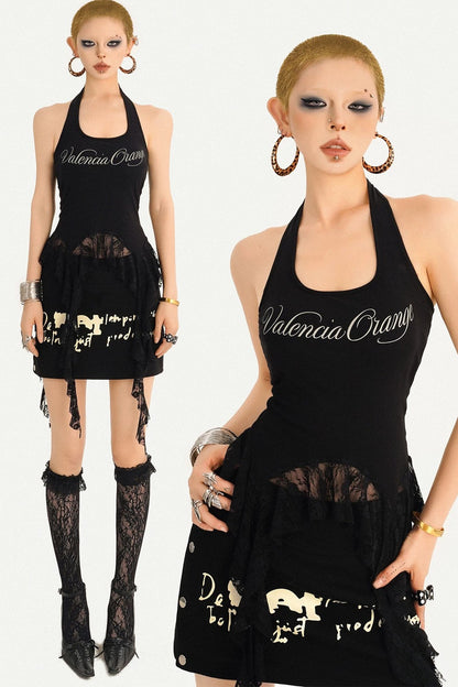 Black Letter Halter Top